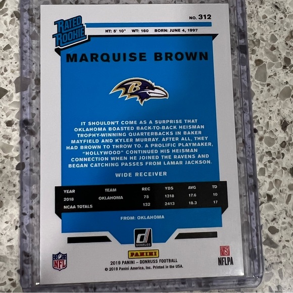 HOLLYWOOD MARQUISE BROWN RATED ROOKIE CARD 2019 panini donruss - Picture 2 of 2